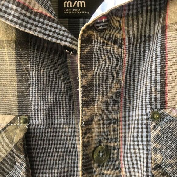 Oakley Men's Size Medium Plaid Button Front Shirt Collared Blue Green Dye Casual - Picture 9 of 10